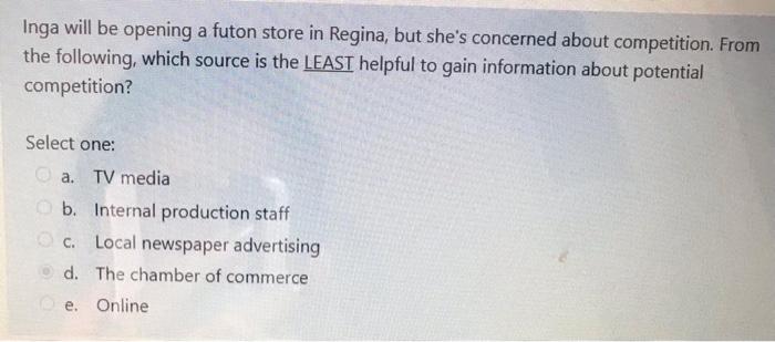 Inga will be opening a futon store in Regina, but