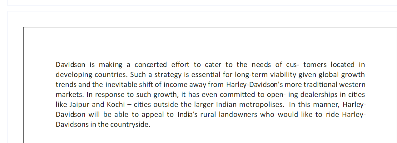 Use the case Harley Davidson by Bhaskar Mitra to