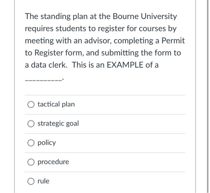 The standing plan at the Bourne University