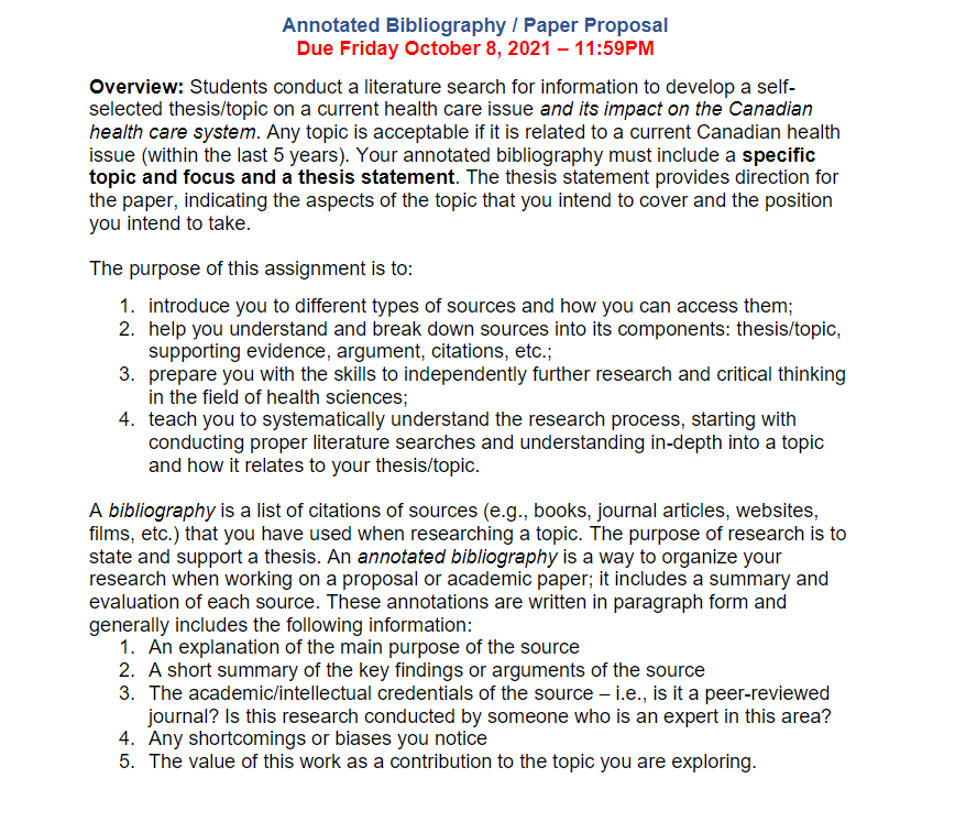 Annotated Bibliography / Paper Proposal Due