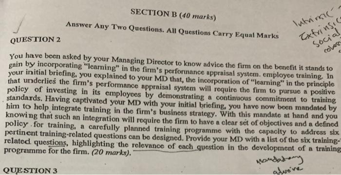 Training and Development SECTION B (40 marks)