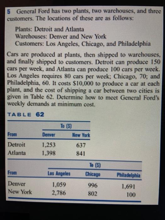 5 General Ford has two plants, two warehouses,