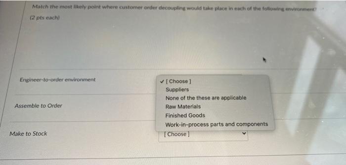 Match the most likely point where customer order