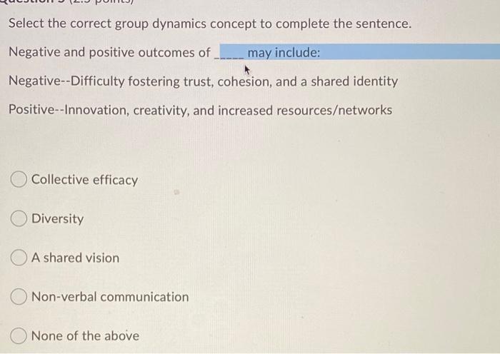 Select the correct group dynamics concept to