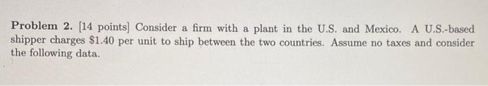 Problem 2. (14 points) Consider a firm with a