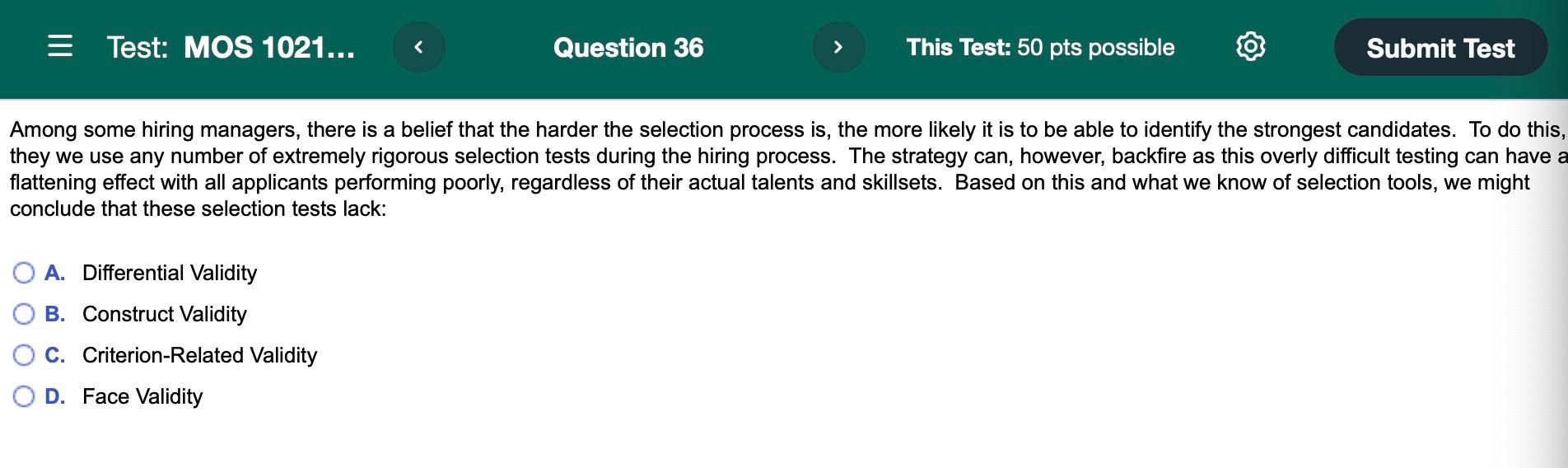 = Test: MOS 1021... Question 36 This Test: 50 pts