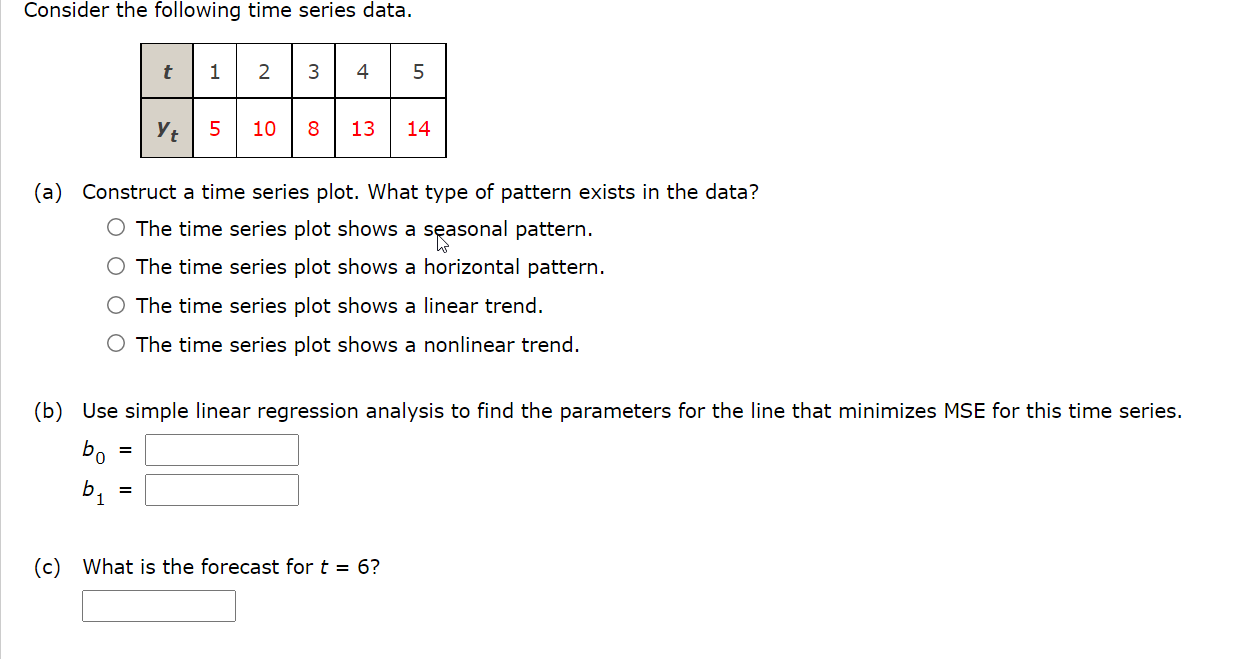 Consider the following time series data. t 1 2 3