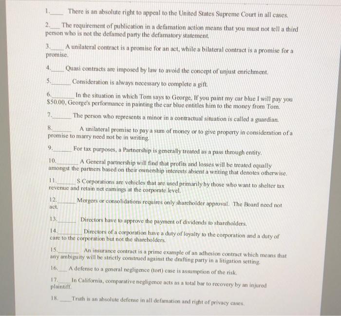 true or false 6. 1. There is an absolute right to