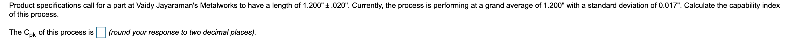 Product specifications call for a part at Vaidy