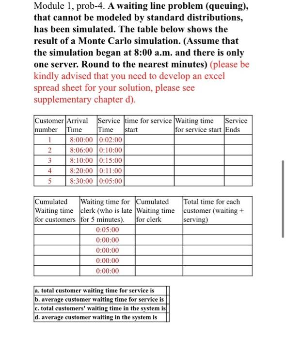 Module 1, prob-4. A waiting line problem