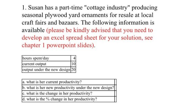 1. Susan has a part-time "cottage industry"