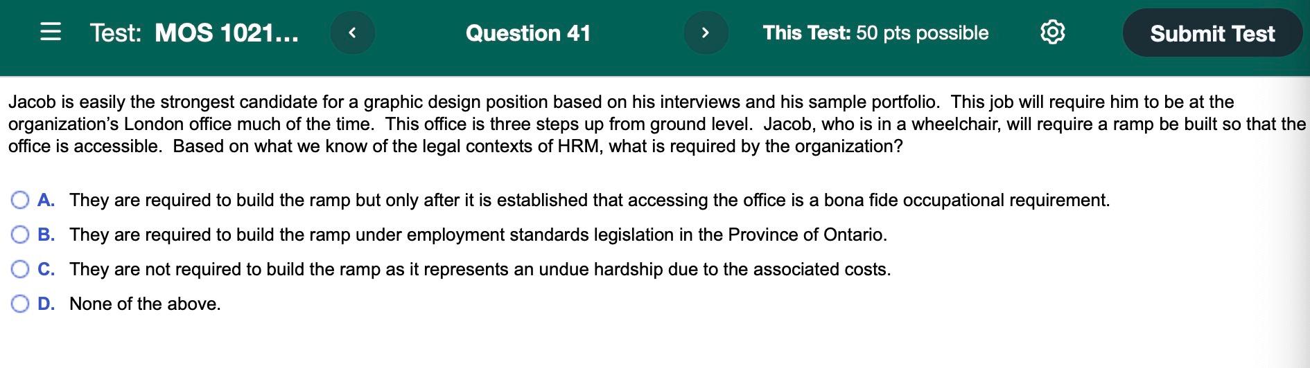 = Test: MOS 1021... Question 41 > This Test: 50