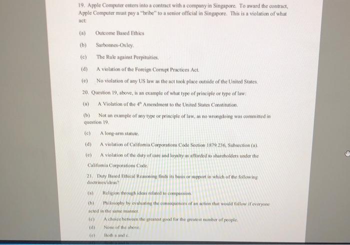 19. Apple Computer enters into a contract with a