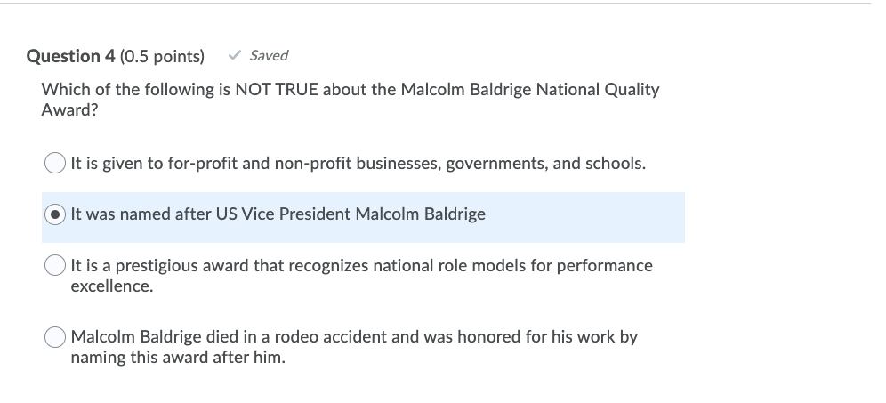 Question 4 (0.5 points) Saved Which of the