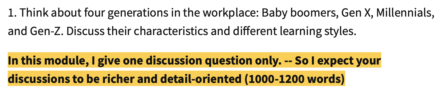 1. Think about four generations in the workplace: