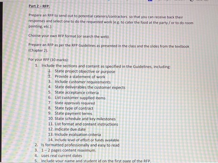 FOU Part 2 - REP Prepare an RFP to send out to