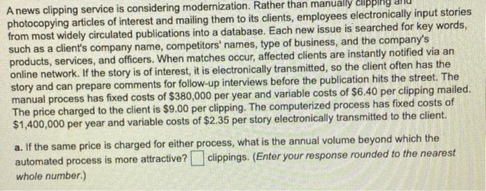 A news clipping service is considering