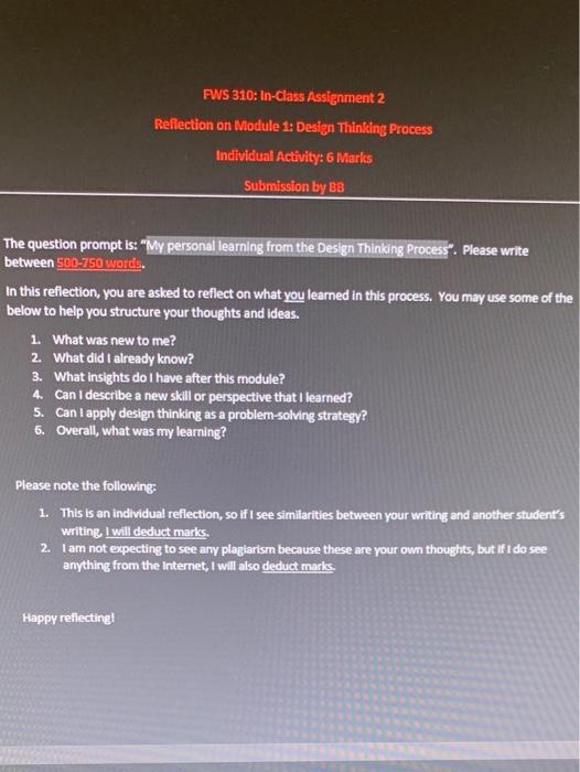 FWS 310: In-Class Assignment 2 Reflection on