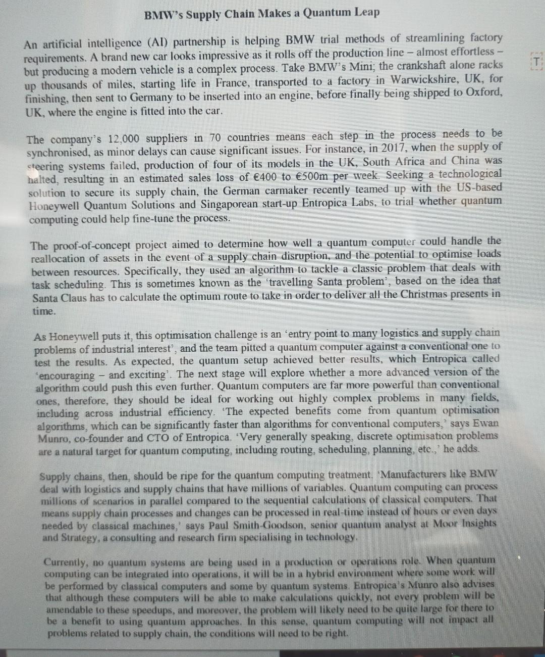Please help me to solve question b BMW's Supply