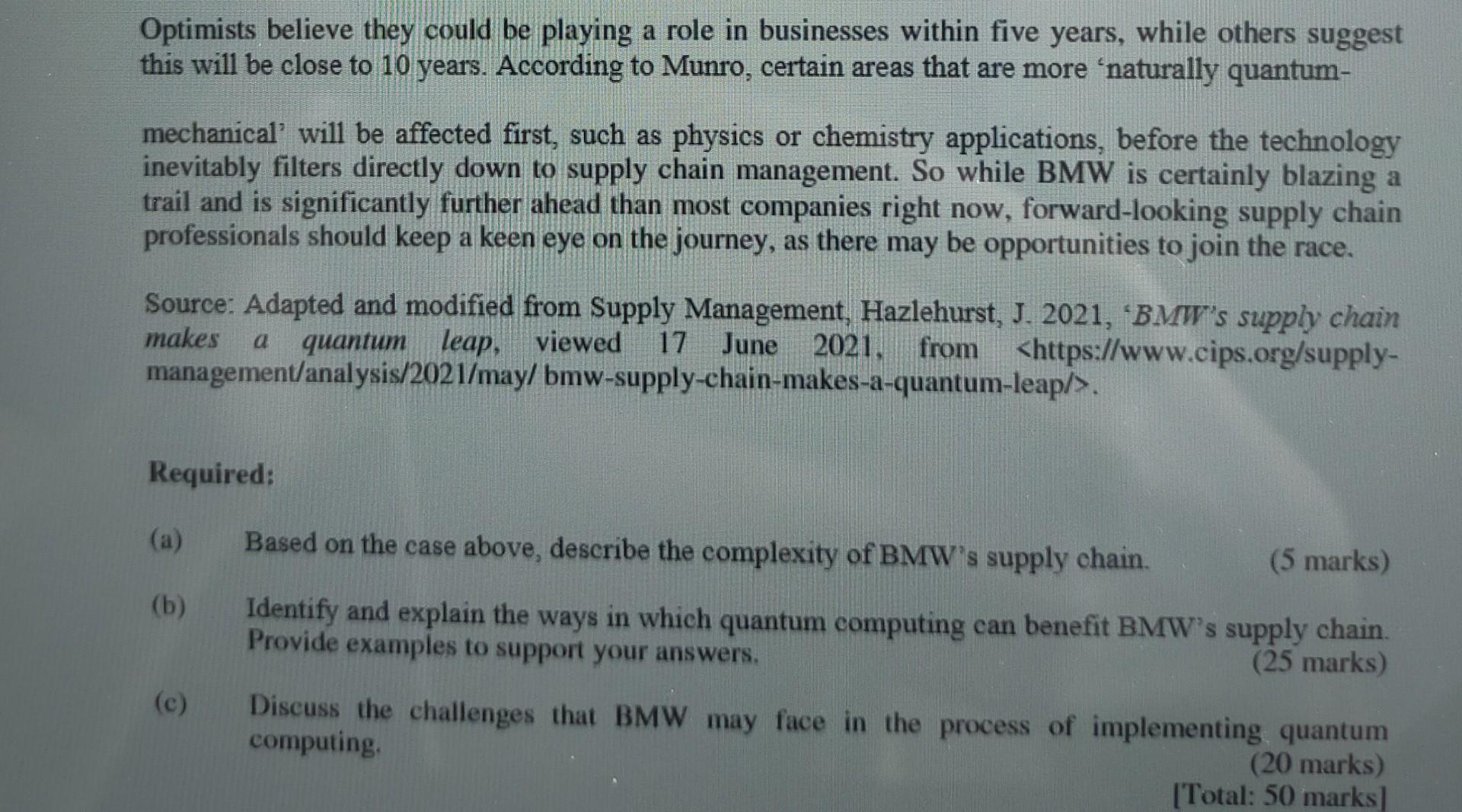 Please help me to solve question b BMW's Supply