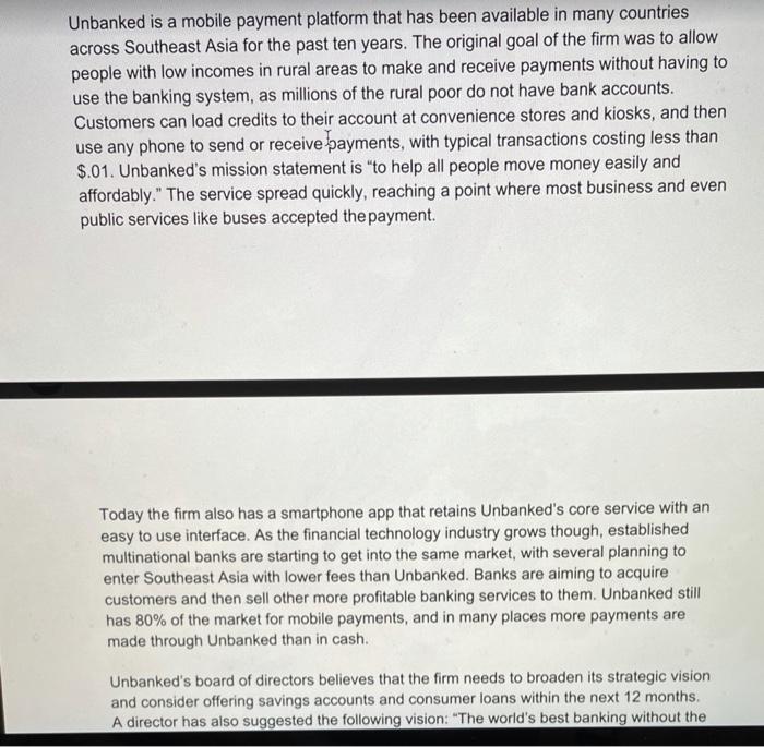 Unbanked is a mobile payment platform that has