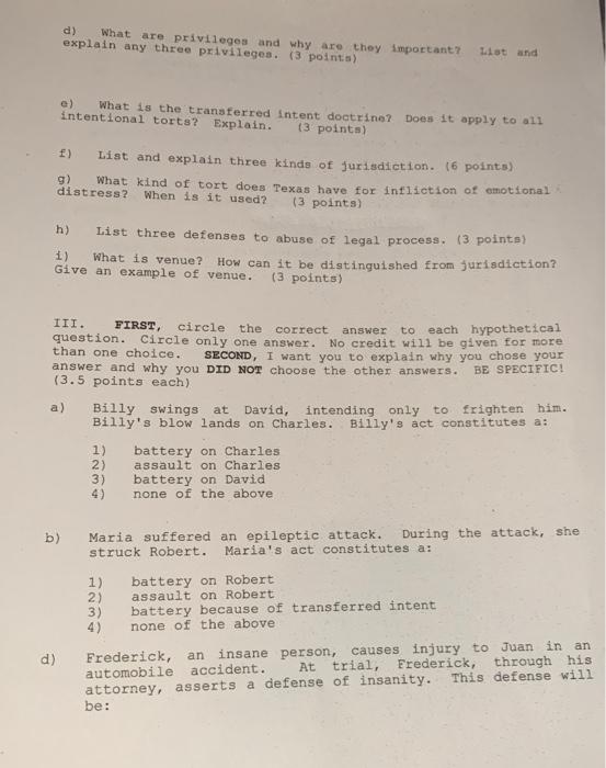 LGLA Torts & Personal Injury d) What are