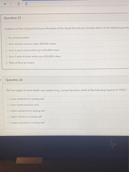 X 3 D Question 25 Violations of the Criminal