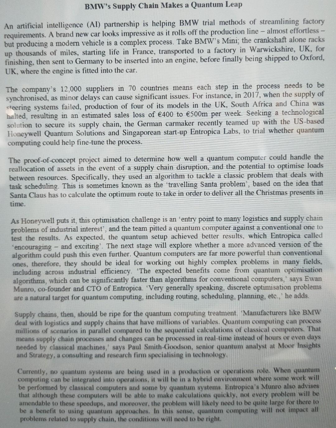 please help me to solve question c BMW's Supply