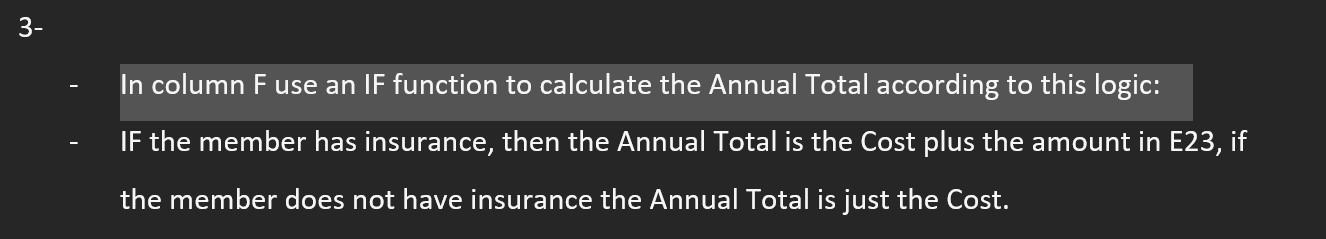 3- In column Fuse an IF function to calculate the