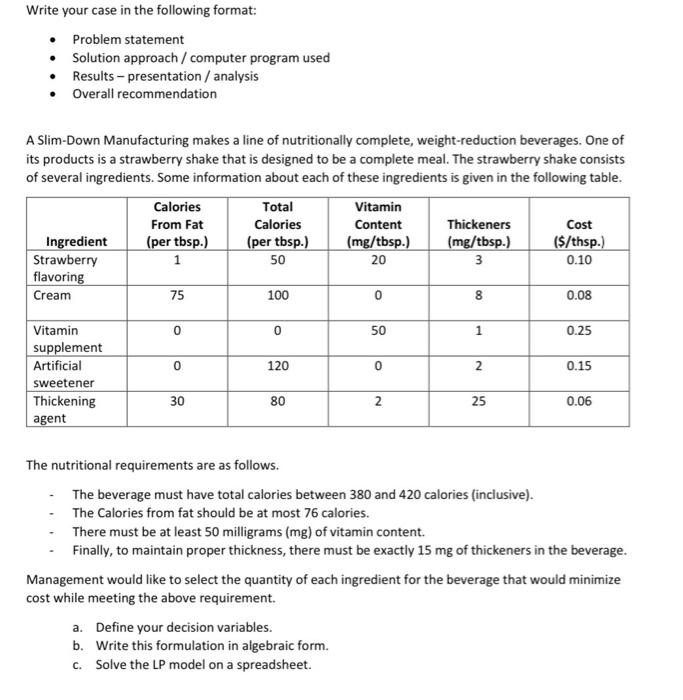 Write your case in the following format: Problem