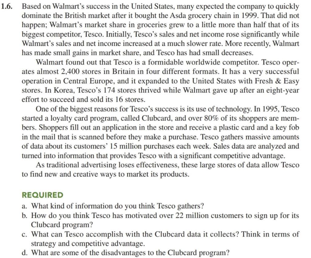 1.6. Based on Walmart's success in the United