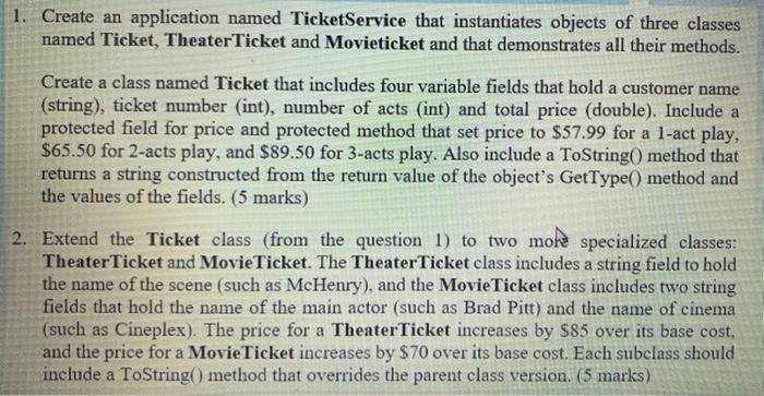 1. Create an application named TicketService that