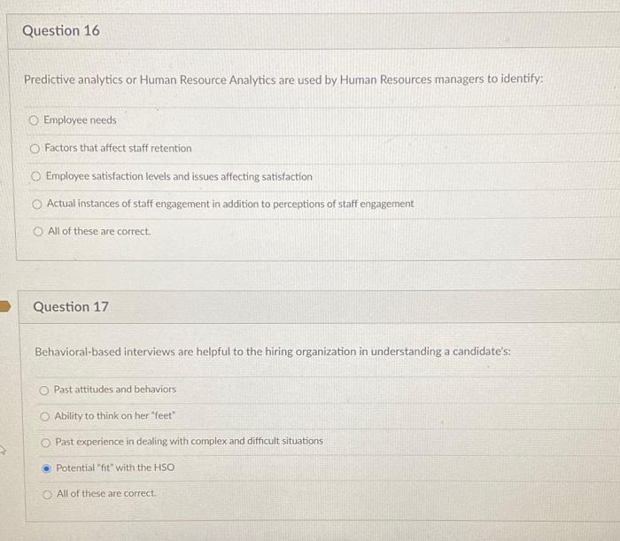 Question 16 Predictive analytics or Human
