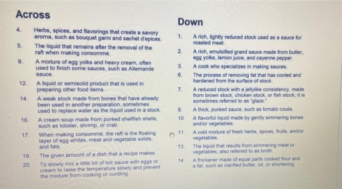 Across 4. 5. 9. 12. Herbs, spices, and flavorings