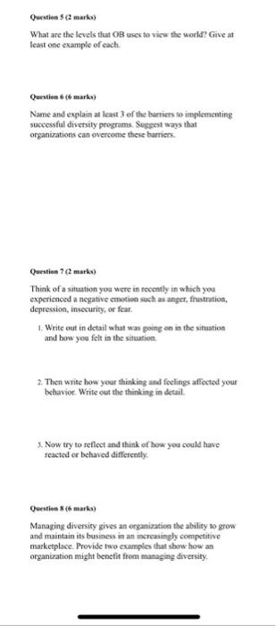 OB Assignment 1 Questions. Instructions: Students