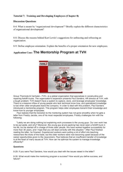 Tutorial 7: Training and Developing Employees