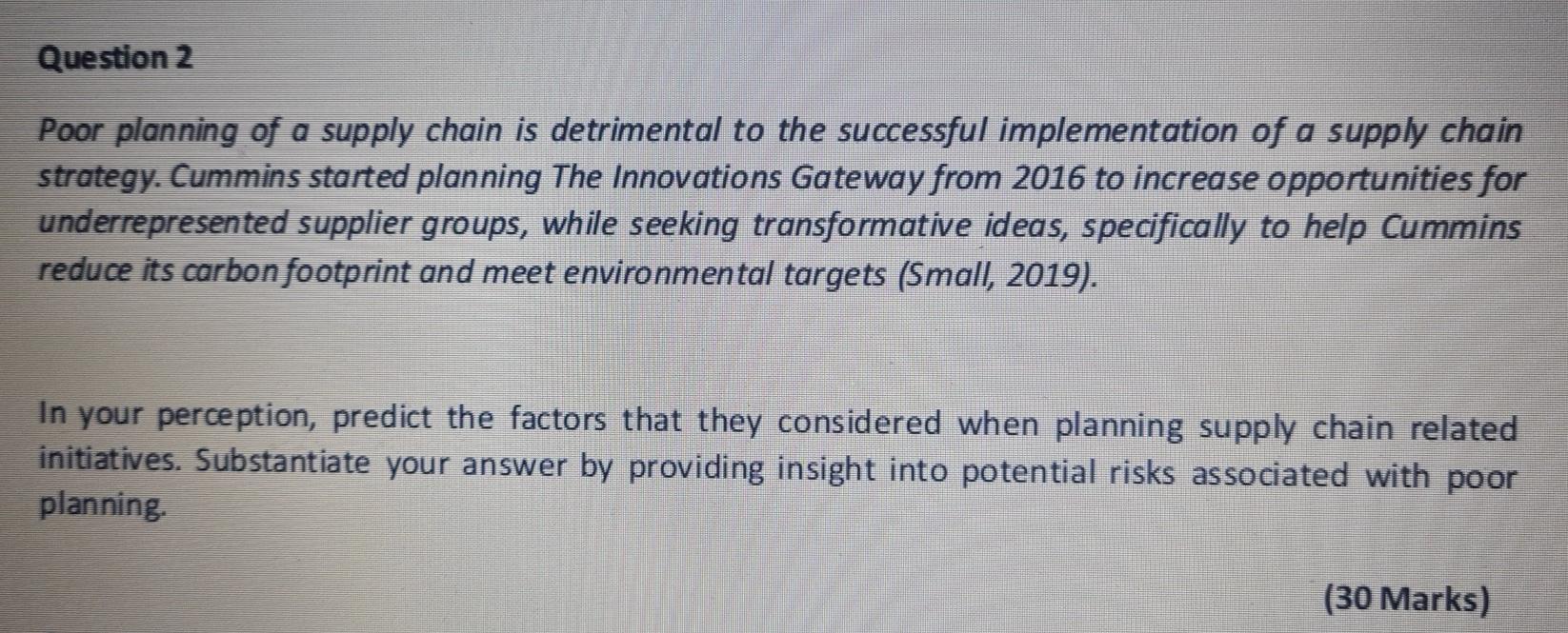 Question 2 Poor planning of a supply chain is