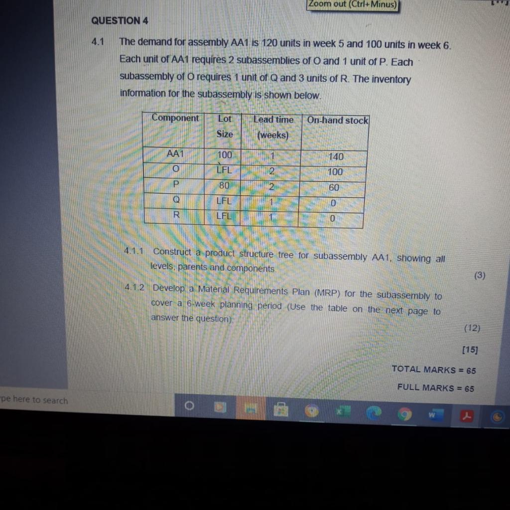 Zoom out (Ctrl+Minus) QUESTION 4 4.1 The demand