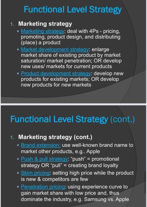 Functional Level Strategy 1. Marketing strategy
