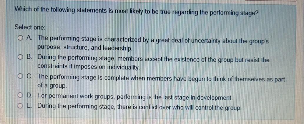 ORGB1135 Which of the following statements is