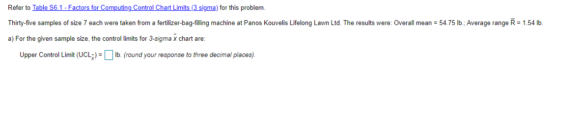 Refer to Table 56.1 - Factors for Computing