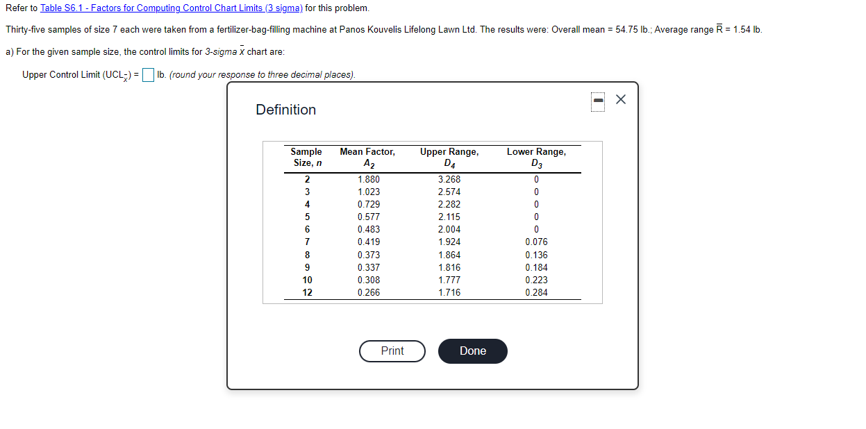 Refer to Table 56.1 - Factors for Computing