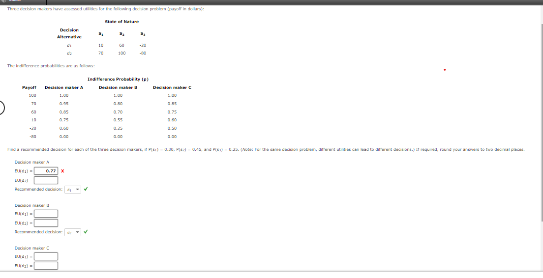 Three decision makers have assessed utilities for