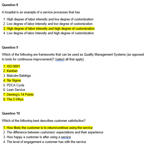 Question 8 A hospital is an example of a service