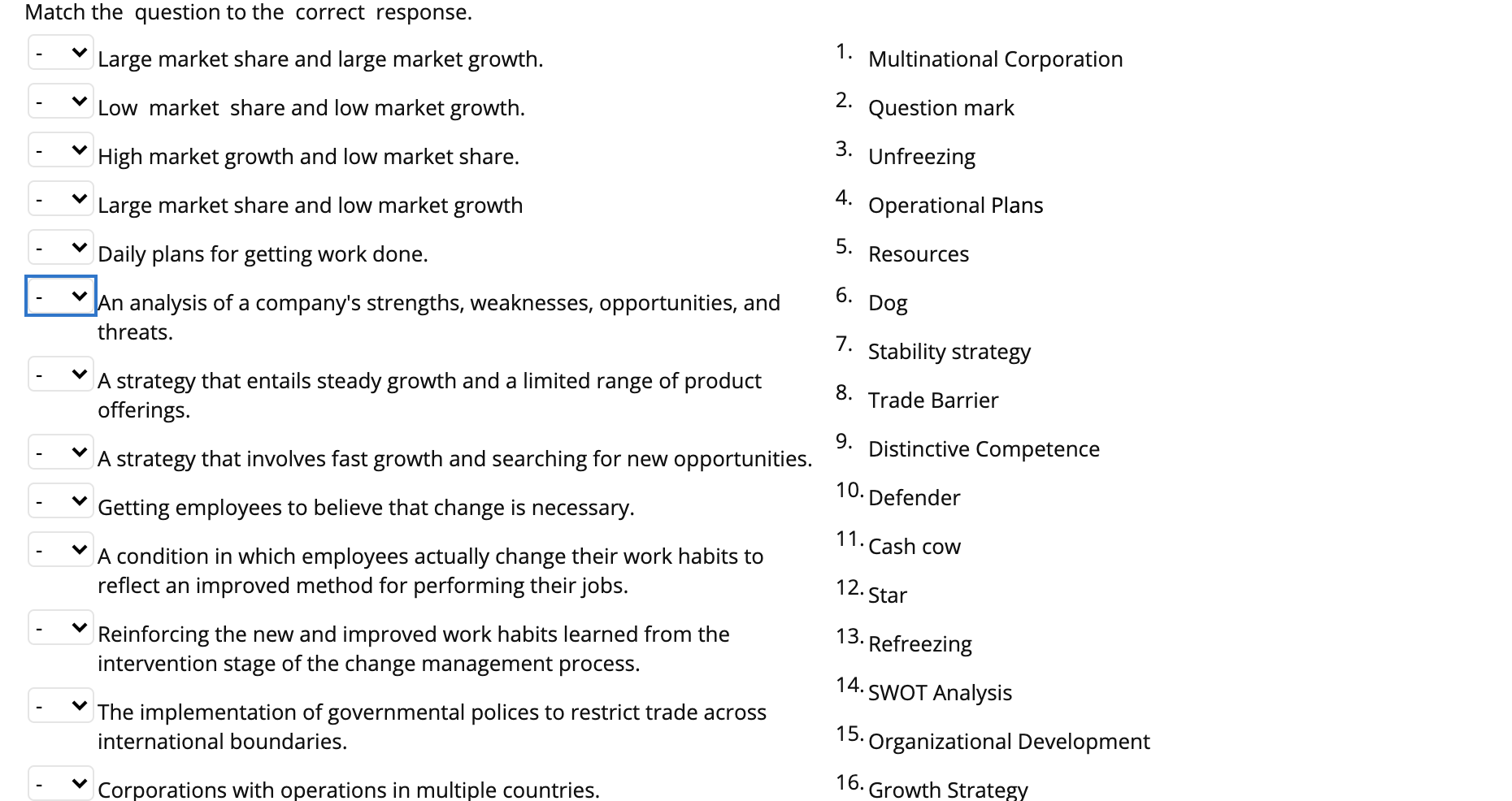 Match the question to the correct response. Large