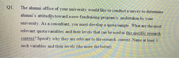 Q1. The alumni office of your university would