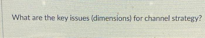 What are the key issues (dimensions) for channel