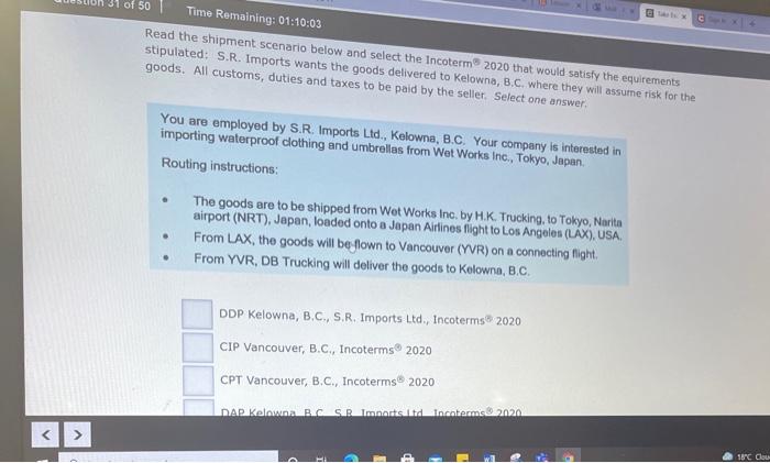 of 50 Time Remaining: 01:10:03 Read the shipment
