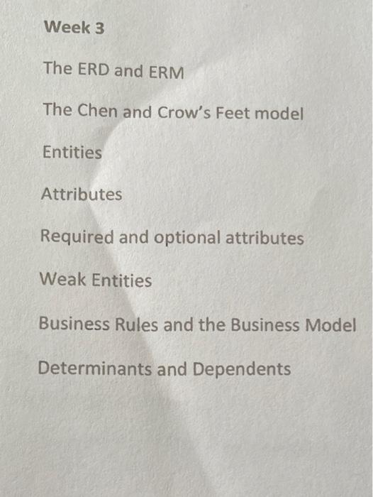 i need answer please Week 3 The ERD and ERM The