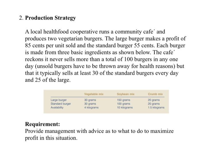 2. Production Strategy A local healthfood